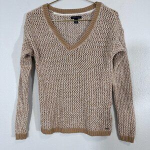 Tommy Hilfiger Women's Open Knit Crochet V-Neck Sweater